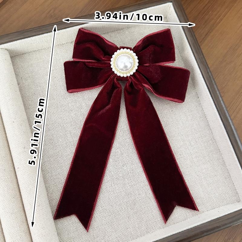 Retro Imitation Pearl Velvet Bow Hair Clip for Women Elegant Back-of-the-Head Hairpin for Banquets And Parties