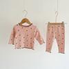 Girls' Home Clothes Baby Girls' Long Sleeve Ribbed Pit Bar Pajamas Two Piece Set with Mushroom Edges