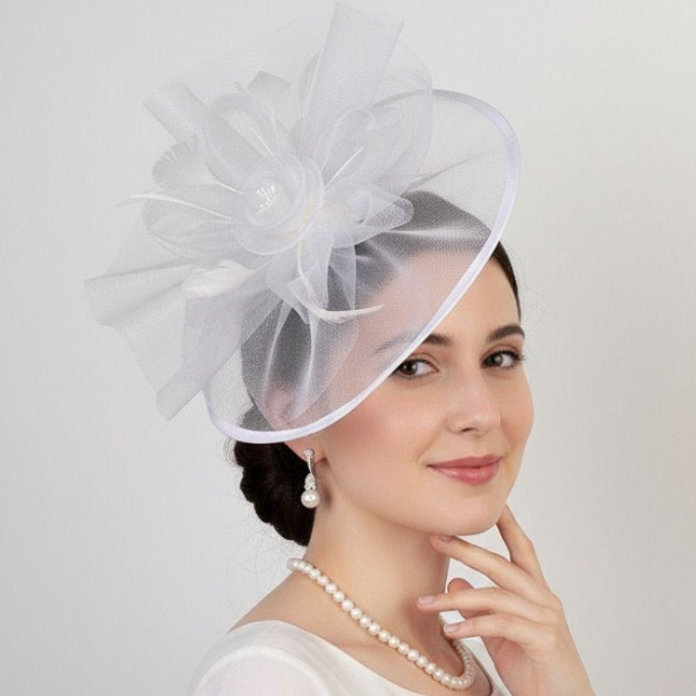 French Feather Fascinator Hat Elegant Tea Party Hat Hair Band Bride Headdress Photography