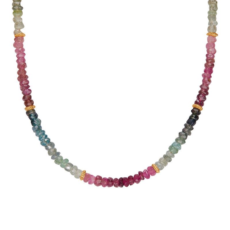 Xiaohongshu Natural Color Treasure Tourmaline Necklace Women'S S925 Sterling Silver Handmade Beaded Collarbone Chain