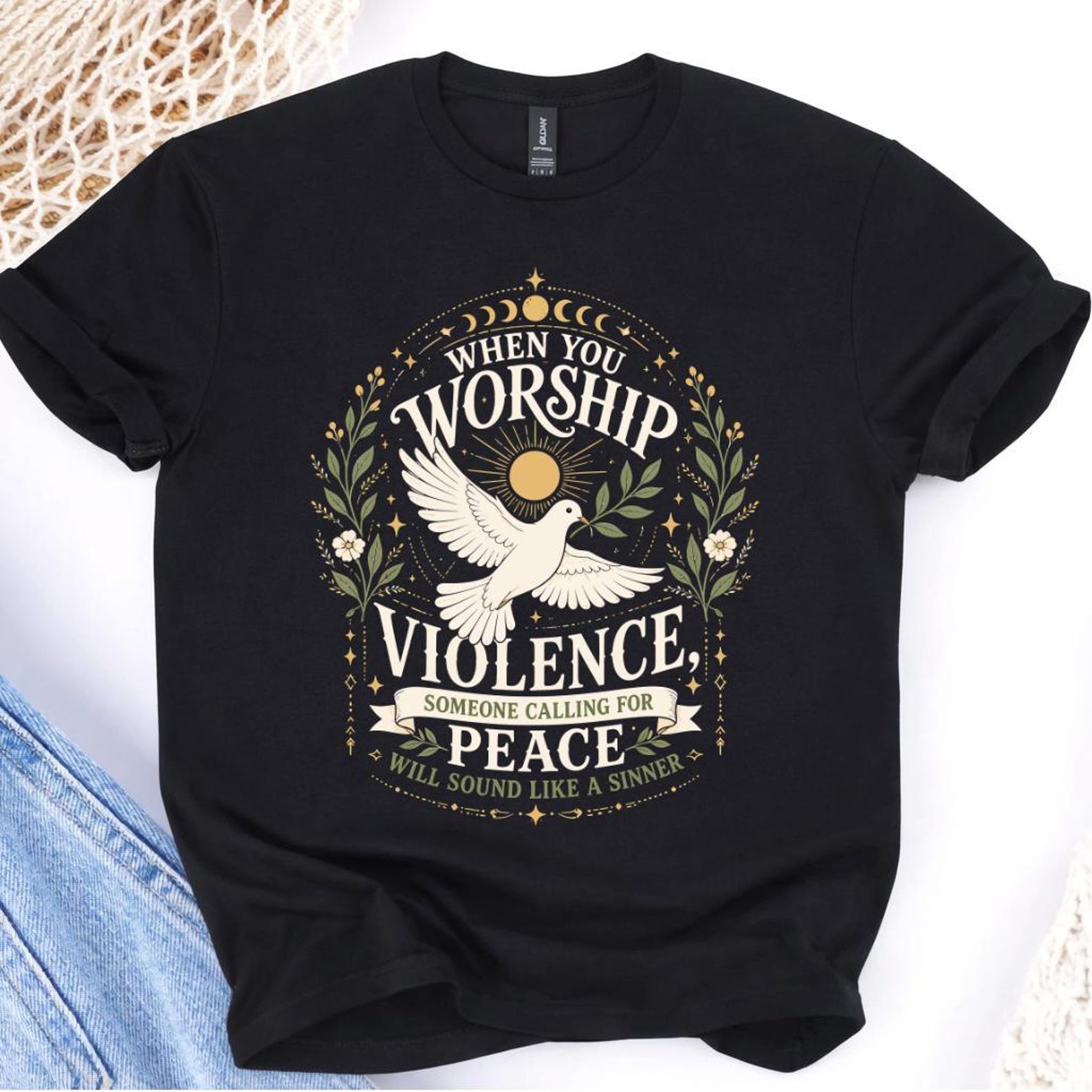 When You Worship Violence Anti-War T-Shirt | Pope Leo XIV Peace Activist Tee L