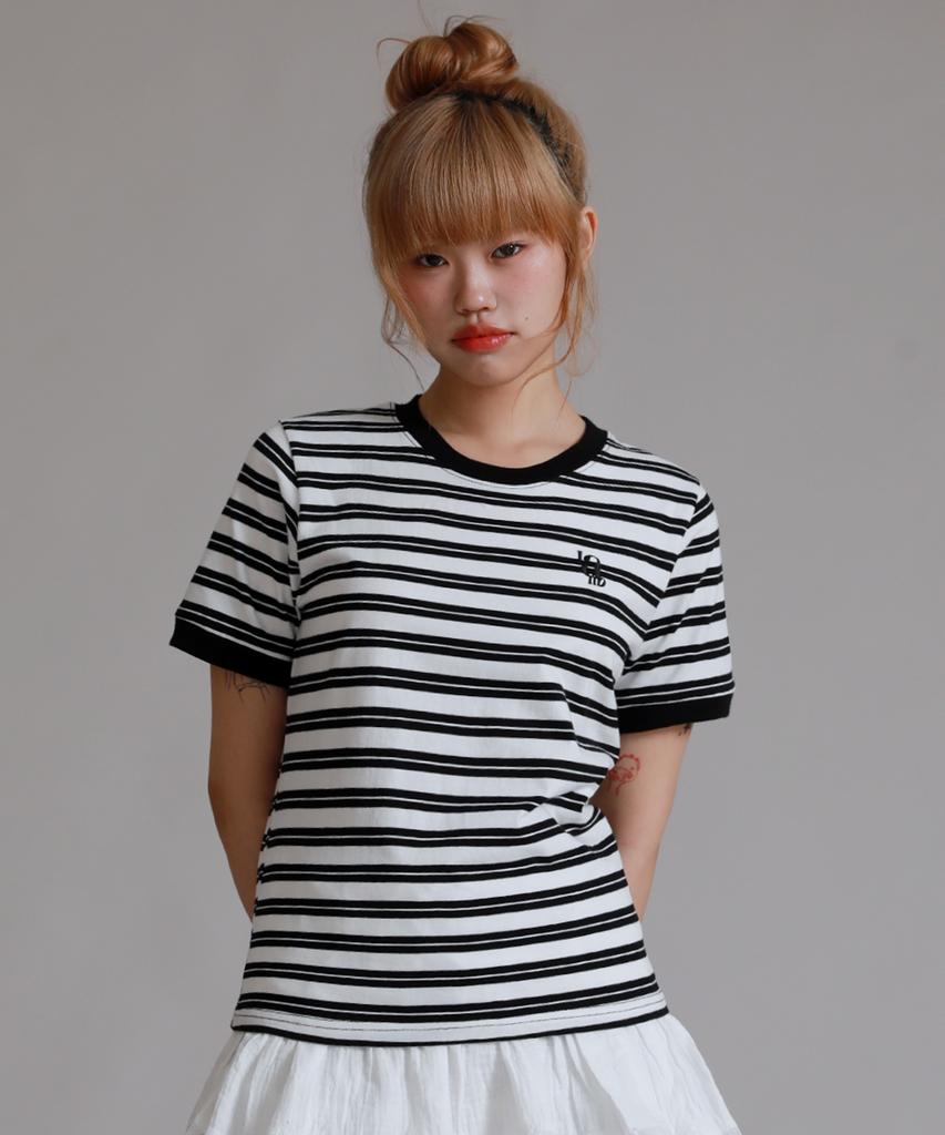 LIKE THE MOST Double Stripe Color Block Short Sleeve T-Shirt_White
