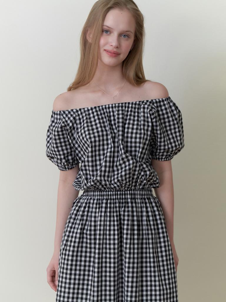 Liel Pluie Shirring Dress (Black Check)