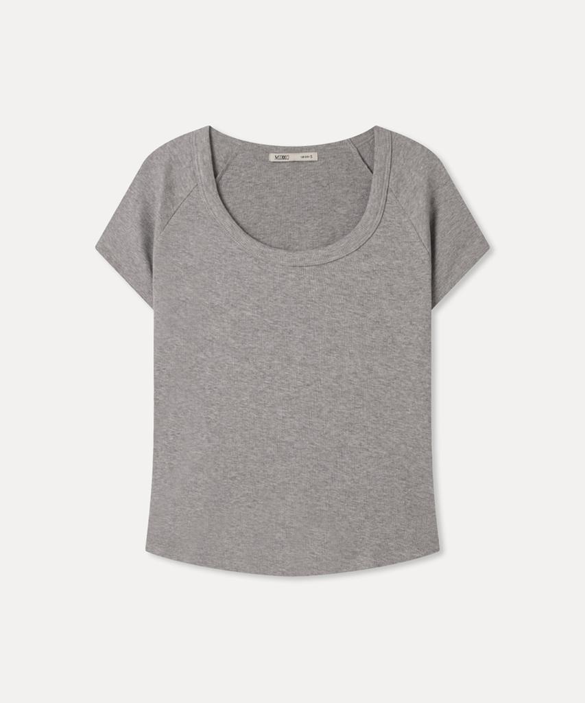 MIXXO Ribbed U-Neck Short Sleeve T-Shirt_Miwhwg410A
