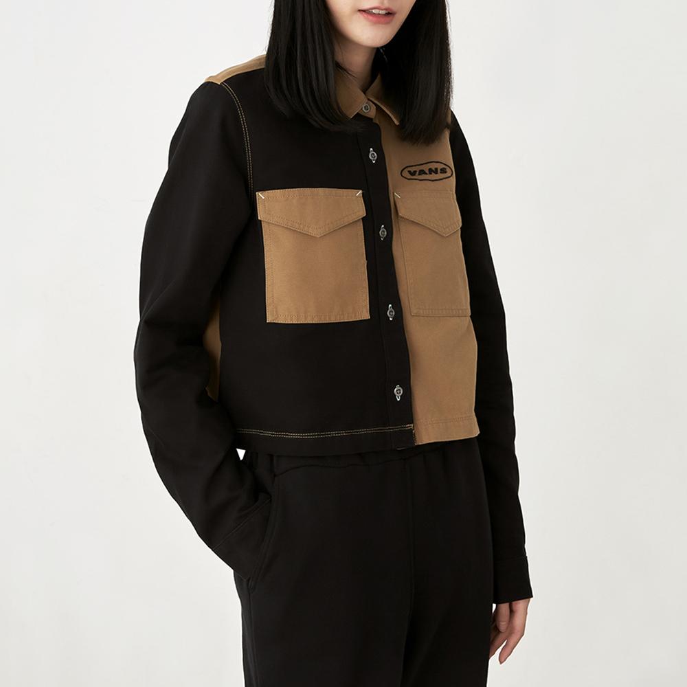 Vans Japanese Style Color Block Long Sleeve Shirt Women shirts Brown VN0A4SA4RQJ