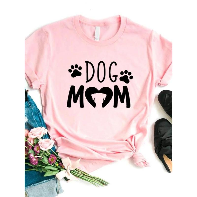 Women T Shirt Dog Mom PAW Print Tshirt Women Short Sleeve O Neck Loose T-shirt Ladies Causal Tee Shirt Clothes Tops