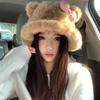 Korean Leopard Print Plush Bucket Hat for Women - Warm, Fluffy, Ear Protected, Large Fit for Autumn/Winter