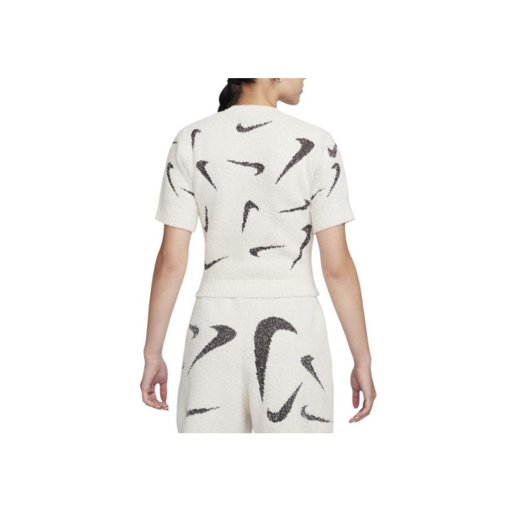 Nike Phoenix Cozy Bouclé Logo Print Slim Fit Cropped Casual Knit Short Sleeve T-Shirt Women Tops FD4287-104