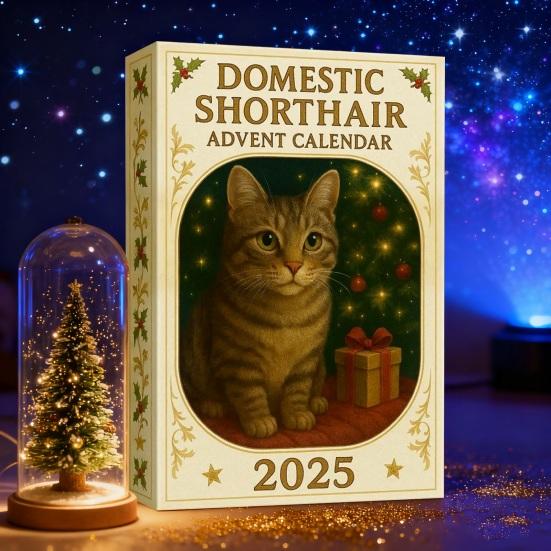 Bobtail Katze Adventskalender 2025 24 Tage Acryl-Ornament mit Katzenthemen Weihnachts-Countdown-Dekor für Baum Katzenliebhaber