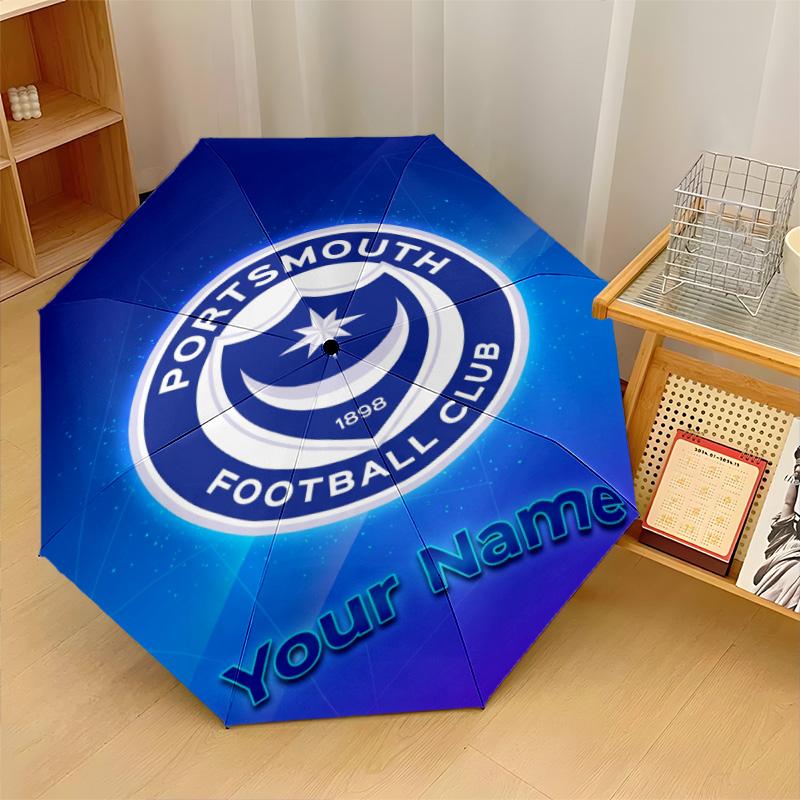 Portsmouth FC Automatic 3‑Fold Umbrella 8‑Rib Windproof Folding Umbrella Sun Rain Protection For Outdoor Travel Daily Use