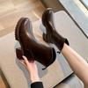 New Women'S British Style Ankle Boots - Chunky Sole Leather Booties With Rear Zipper, Fall/Winter Fashion Boots