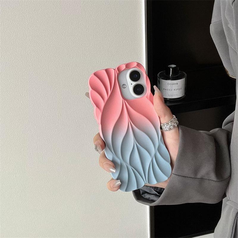 Luxury Gradient Spray 3D Leaf Soft Silicone Case for iPhone 16 Pro Max 15 14 Plus iPhone 13 All-Inclusive Fall Protection Cover