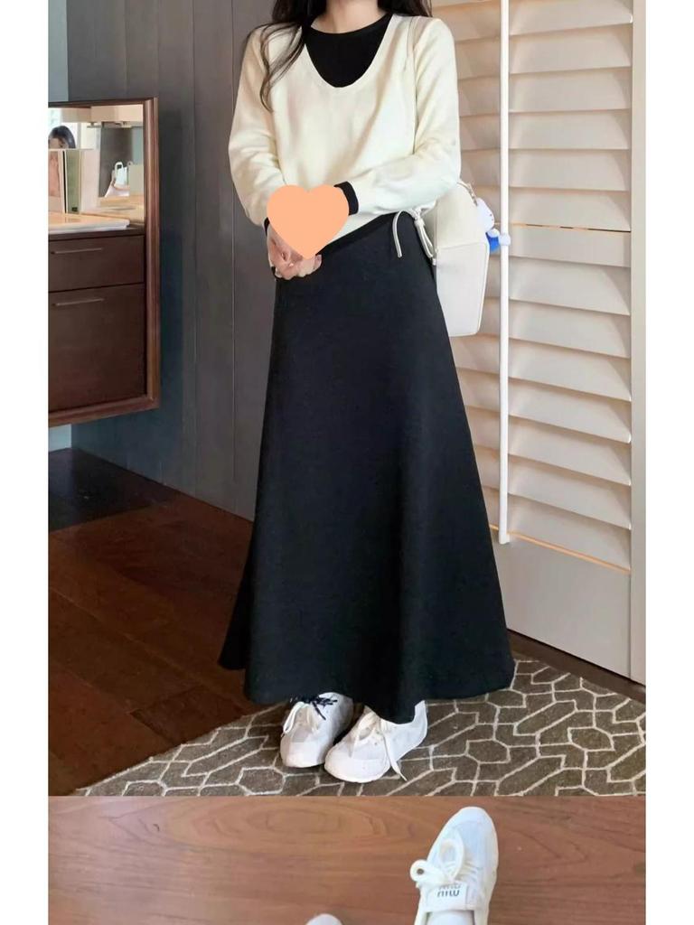 Women's High-Waist Gray Fishtail A-line Skirt – Elegant, Slimming Elastic Waist for Spring/Autumn