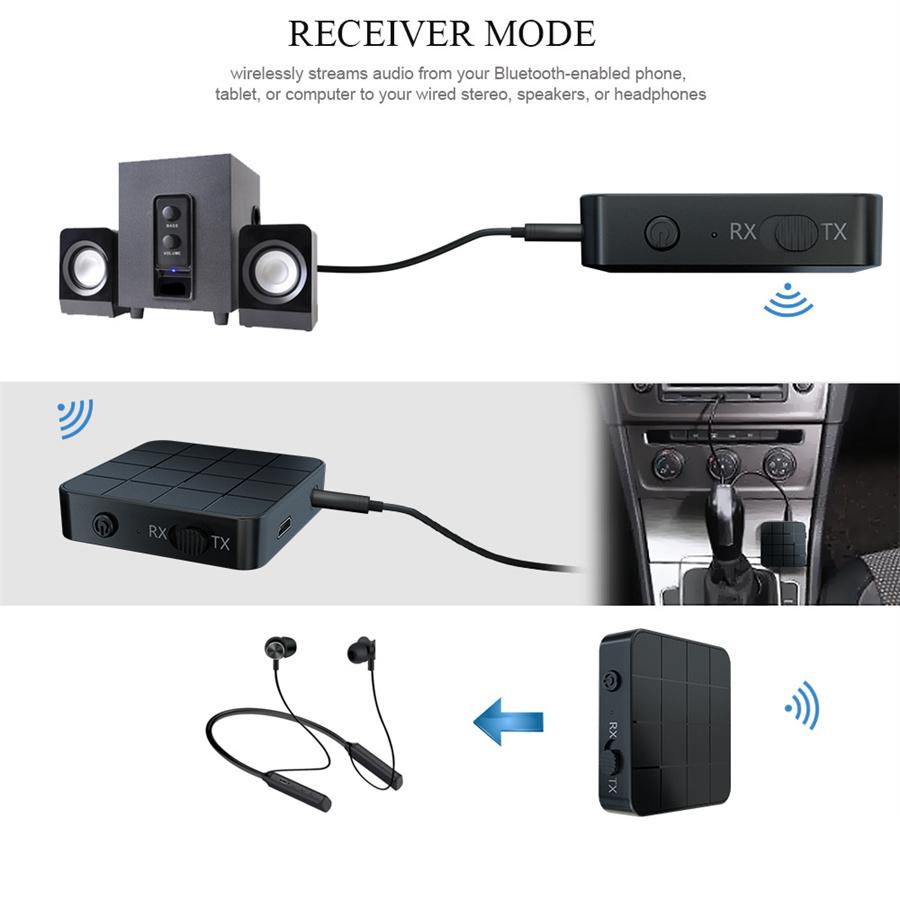 Wireless Bluetooth 5.0 Transmitter & Receiver Audio Adapter 2in1 Music 3.5mm Aux