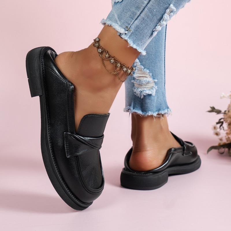 Butterfly Buckle Pu Leather Loafers Women British Style Black Low Heels Work Shoes Ladies 2025 Spring Slip On Casual Shoes 42