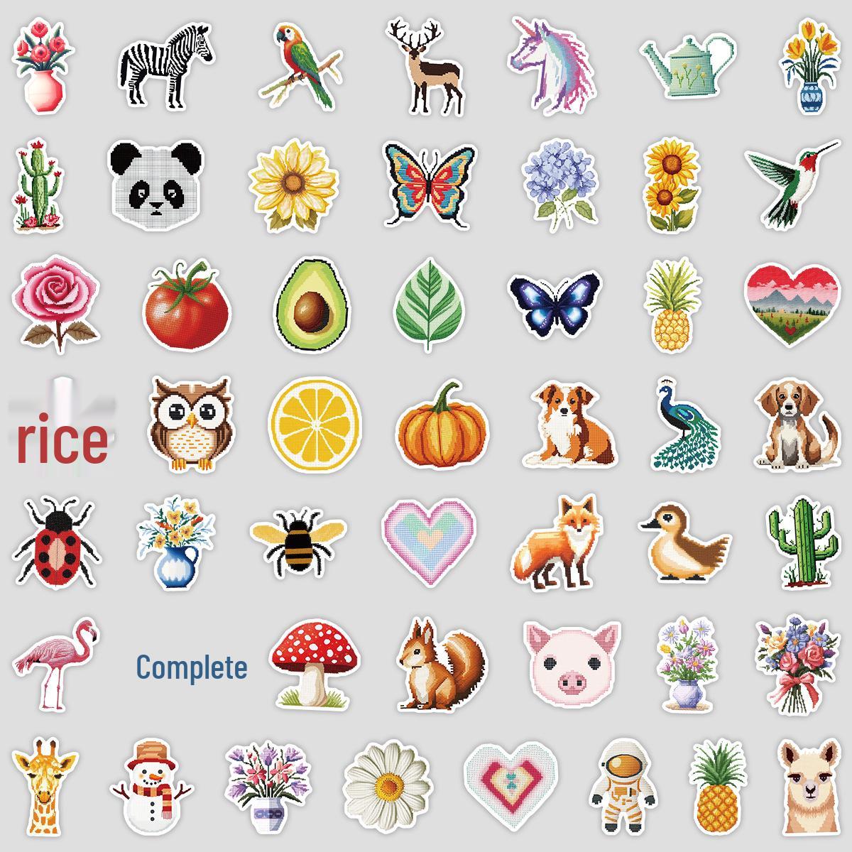 50 Animal Pixel Doodle Stickers - Waterproof Decorative Stickers for Water Bottles, Phones, Computers