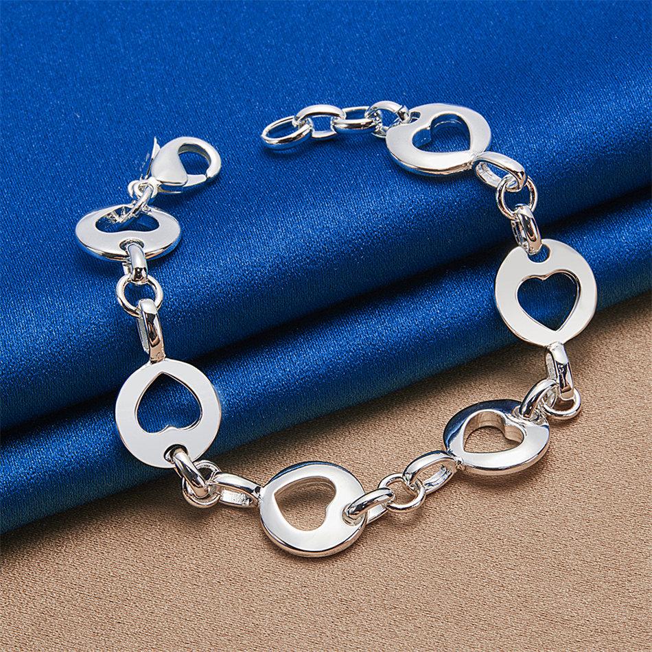 925 sterling silver 8-inch exquisite heart-shaped bracelet, fashionable women's wedding jewelry, party accessories