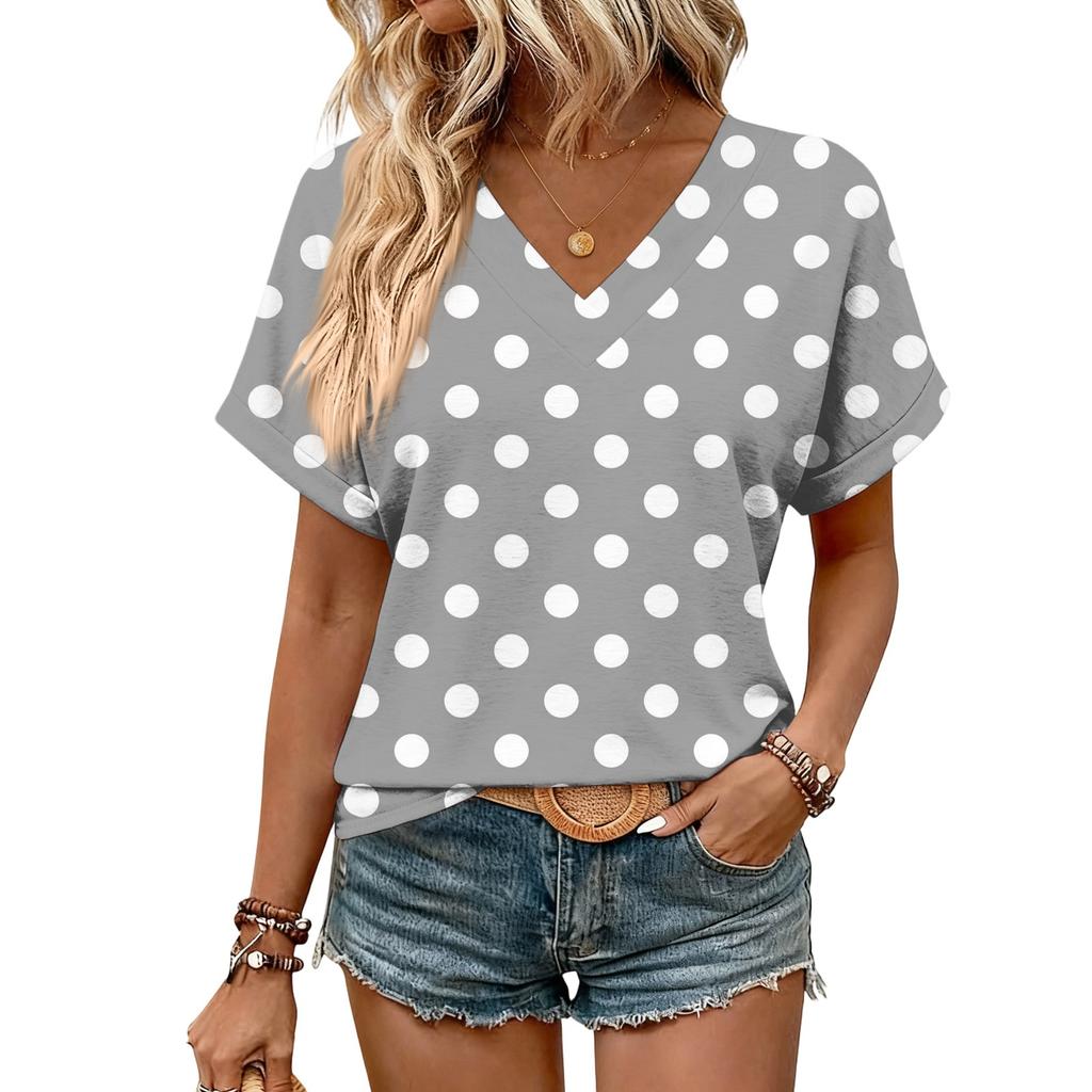 Dámské letní topy s krátkým rukávem a výstřihem do V, ležérní i elegantní, letní halenky, tuniky