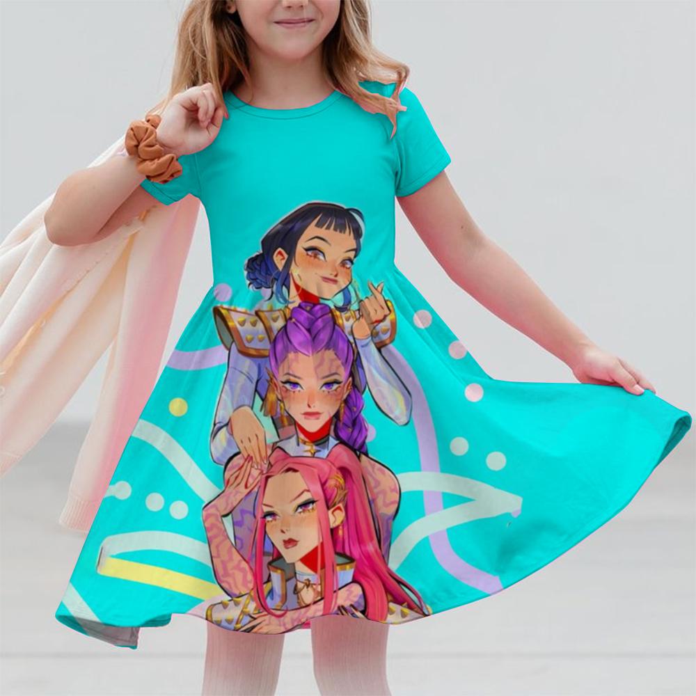 

Летние платья принцессы для девочек KPop Охотники на демонов Huntrix Вечеринка День рождения Детский костюм Платье в горошек 120