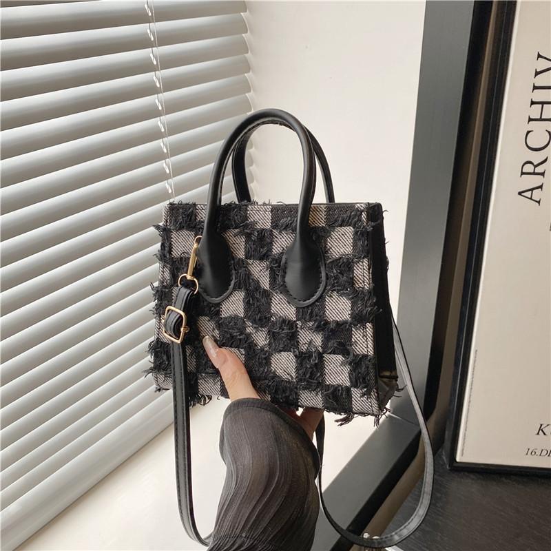 Karierte Damentasche neuer Modetrend Umhängetasche Denim-Textur Mode Messenger Bag