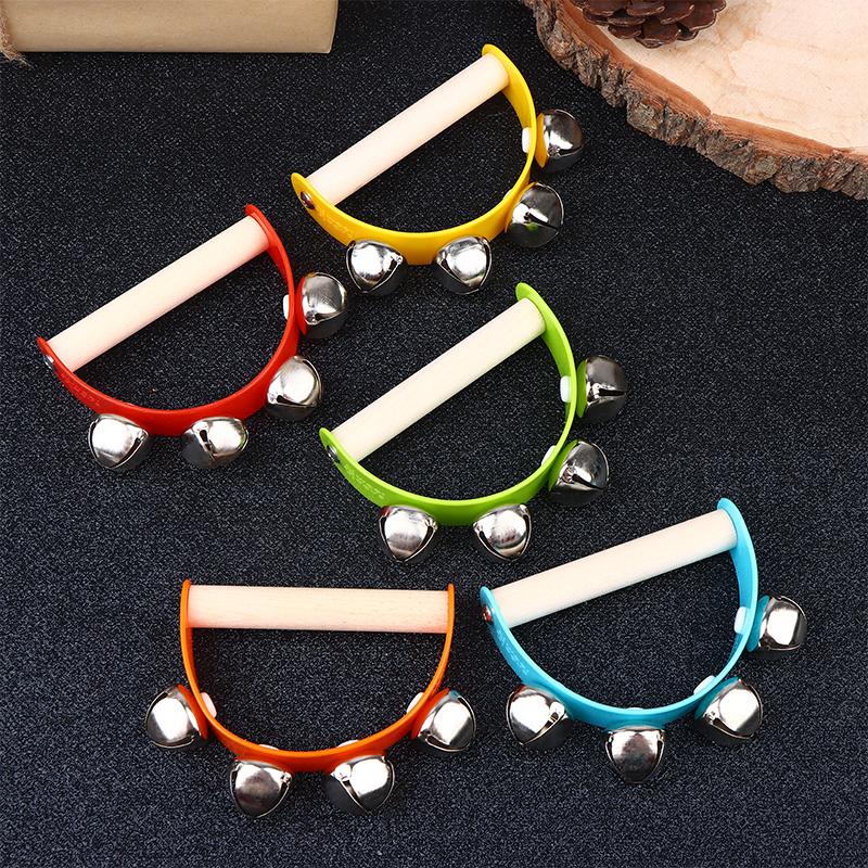 Wooden Half Round Hand Ringing Bell Children Tambourine Musical Orff Instruments Clapper Handle Educational Fun Toys
