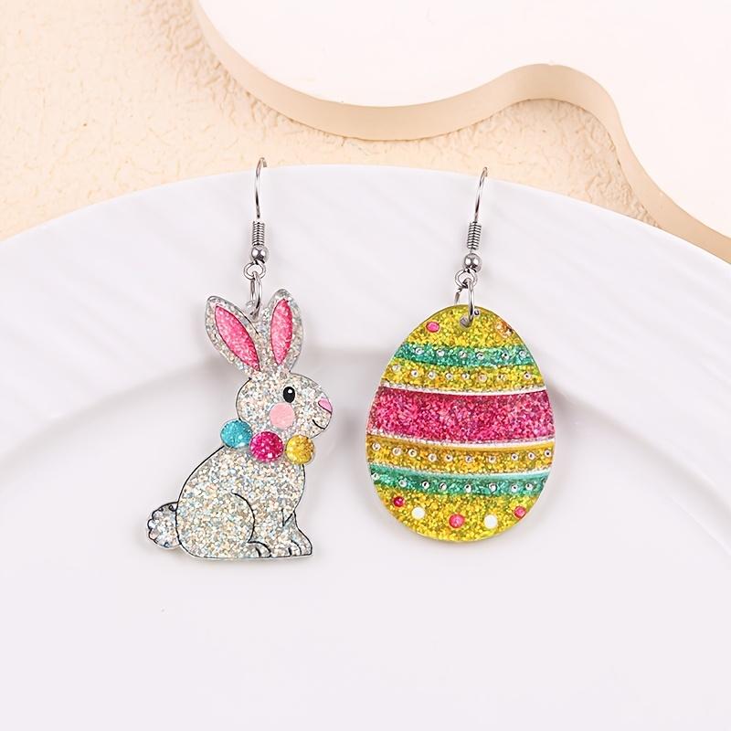 Pair of Fun Easter Colorful Letter Print Rabbit Egg Acrylic Earrings, Celebrate Holiday Party Gifts Cute Cartoon Women's Earring Accessories