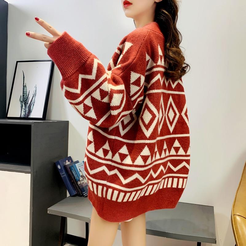 V Neck Knitted Cardigan Sweater Jacket Women's Spring Autumn Winter Long Sleeve Thickened Loose Outer Wear Coats Office Casual Simple Clothing