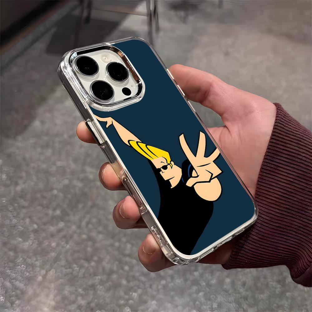 Johnny Bravo Anime Phone Case For IPhone 17 Air 16 E 15 14 13 12 11 Plus Pro Max Electroplated Transparent Soft Shell