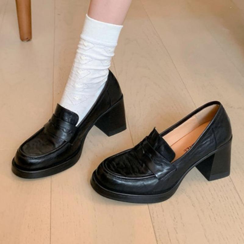 Scarpe décolleté da donna in finta pelle scamosciata marrone retrò, moda, punta tonda, tacco grosso, plateau, mocassini, eleganti, per commuting, scarpe da ufficio Zapatos De Mujer