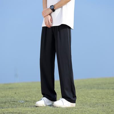 Summer Korean Men's Pants Light&Thin Polyester Elastic Waist Semi-Wide Loose Slacks Drape Suit Pants Male Casual Trousers