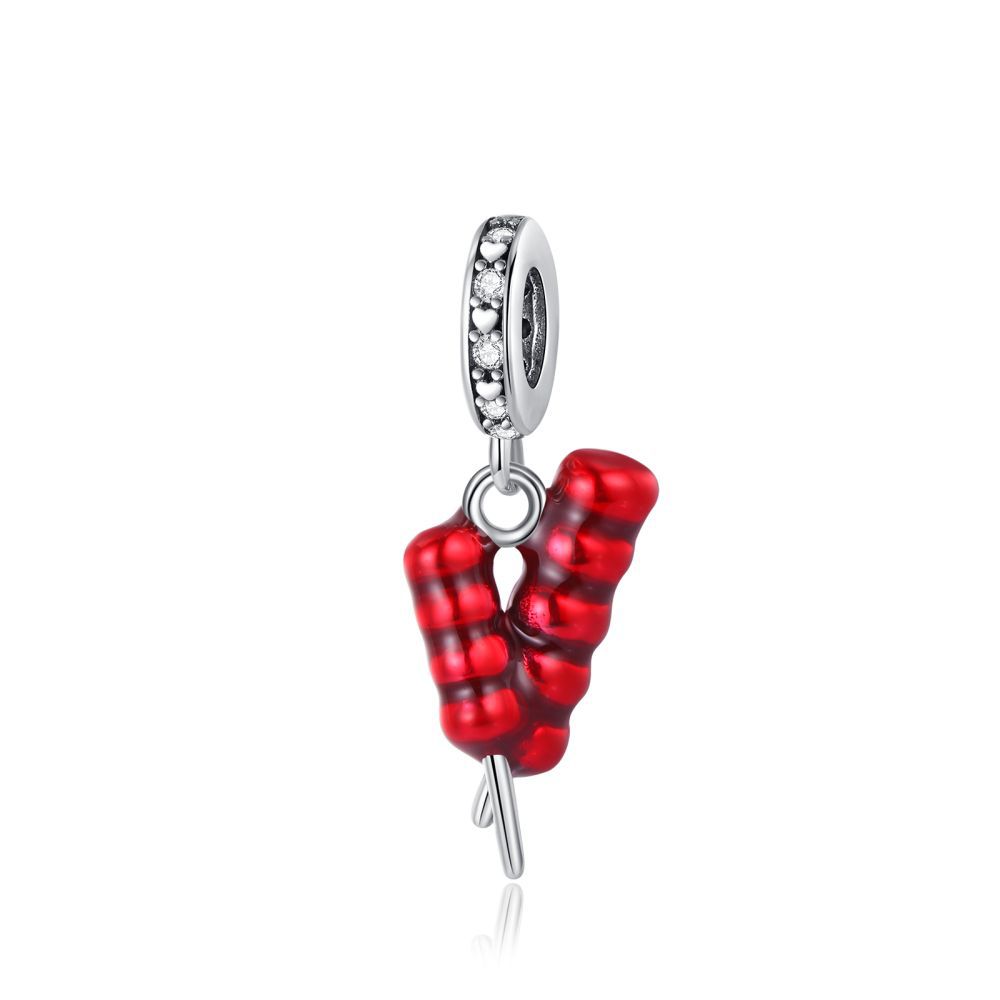 S925 Silver Creative French Fries Pizza Beaded Pendant DIY Handmade Jewelry Accessories Fashion Gift For Women
