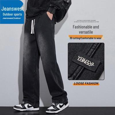 Jeanswest Men's Retro Straight Wide-Leg Casual Jeans