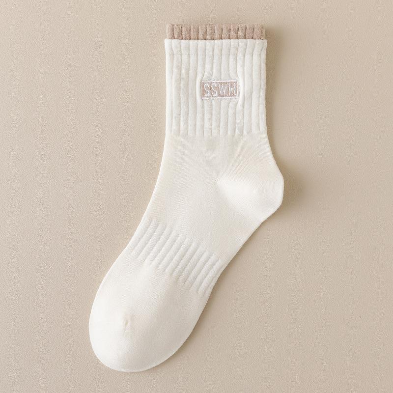 White Socks for Women, Spring and Autumn Mid-calf Socks, Cotton Socks, Odor-proof and Breathable, Summer Thin Sports Socks, Boneless Socks, Long Calf
