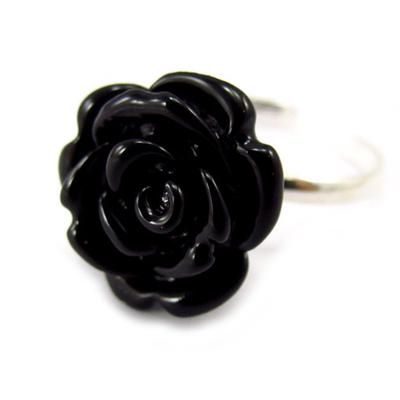 [K4168] – Schwarzer „Rosa Romantica“-Silberring