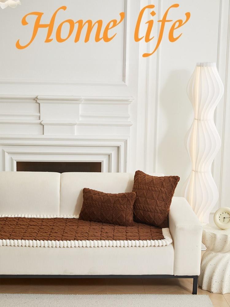 Thick and Soft Plush Sofa Slipcover Straight Sofa Cushion Fabric Mat Cushion Towel in Autumn and Winter Seat Couch Mat Living Room Home Decoration