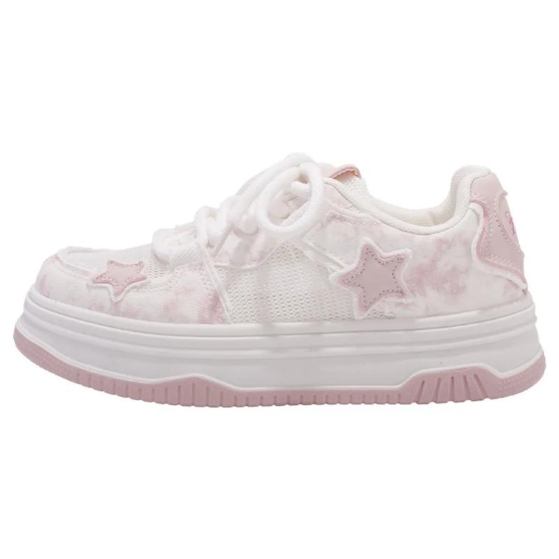 Fashion 2025Round-toe Lace-up Casual White Thick-soled Vulcanized Shoe Seasonal New Sneakers  Comfortable Flat-soled Fashion