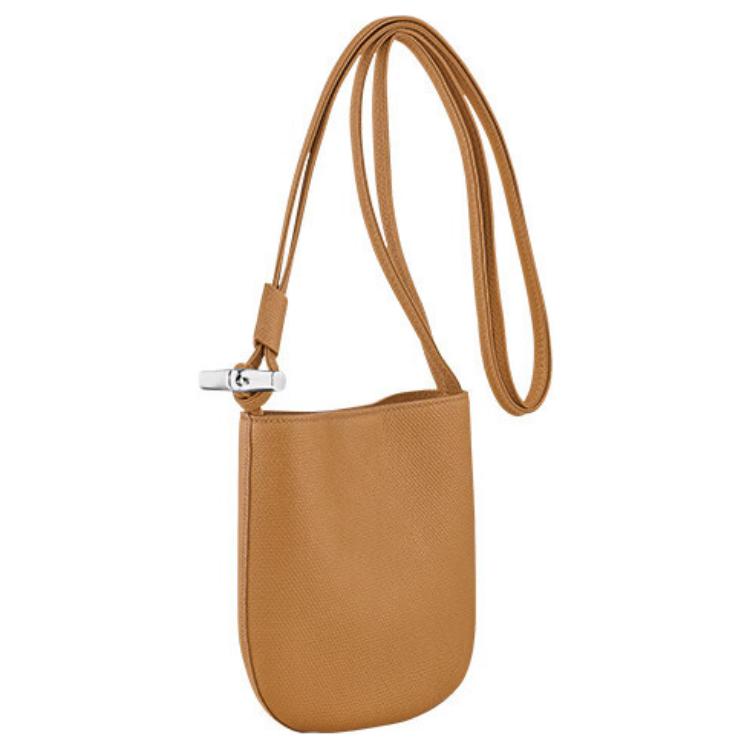 Longchamp Le Roseau Silver Metal Logo Leather Crossbody Shoulder Bag Small Women bags Brown 10299HFP371