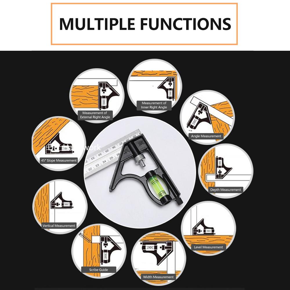 300MM Combination Square Angle Ruler Green 90 Degrees  Stainless Steel Level Square High Precision 45 Degrees