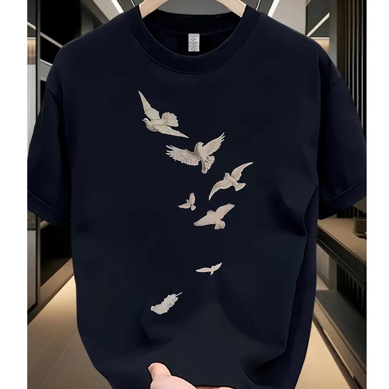 New Summer Men's Fashion T-shirt Personality Flying Pigeon Printed Men's T-shirt Top