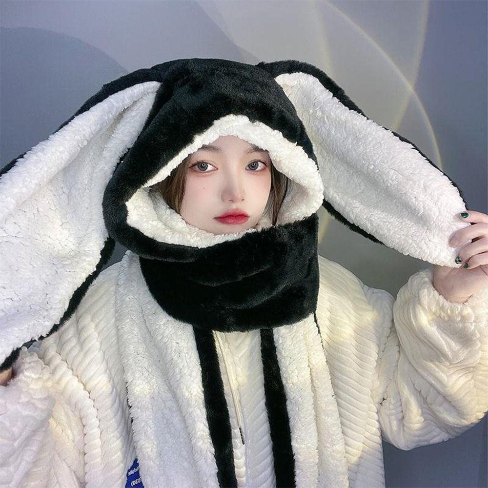 Plush Bunny Beanie Hat Scarf Thickened Ear Protection Cap Cute Hat Scarf Gloves Set  Woman Girls