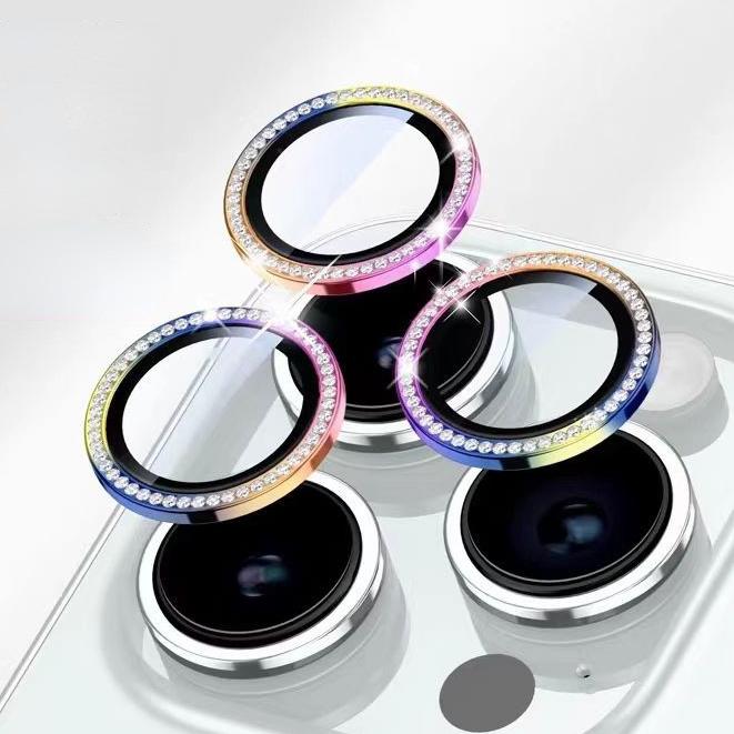 Diamond Lens Glass for IPhone17 16 15 14 13 12 11 Pro Max Camera Protector Cover for IPhone 14 Plus 14Pro Max Metal Ring Lens Glass Case
