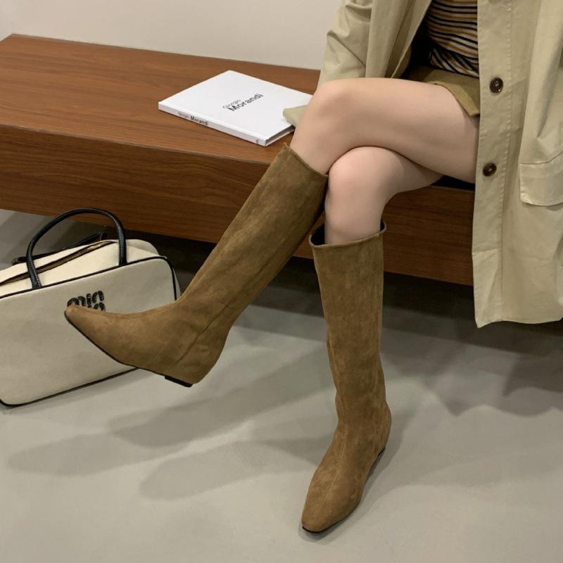 

2025 new autumn round head inner slope heel thin but knee knight women s boots 39 хаки
