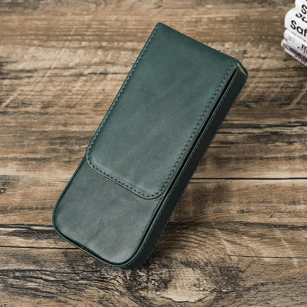 

CONTACTS FAMILY Genuine Leather 3 Slots Pen Case With Removable Pen Tray Holder Pencil Case Men Woman Girls Office School Pouch темно-зелений колір