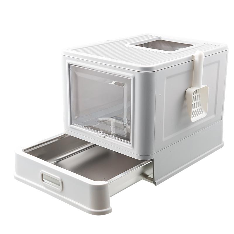 Stainless Steel Cat Litter Box with Drawer Enclosed Pet Potty for Large Cats Easy To Clean Litter Tray Odor Control Kitty Toilet