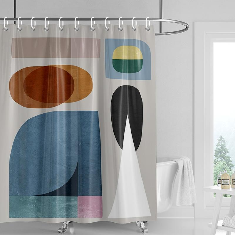 

Ins Style Bathroom Soft Cloth Shower Curtain Abstract Geometric Pattern Design Waterproof Bathroom Door Curtain Decoration W60H190(CM)-1 Pcs
