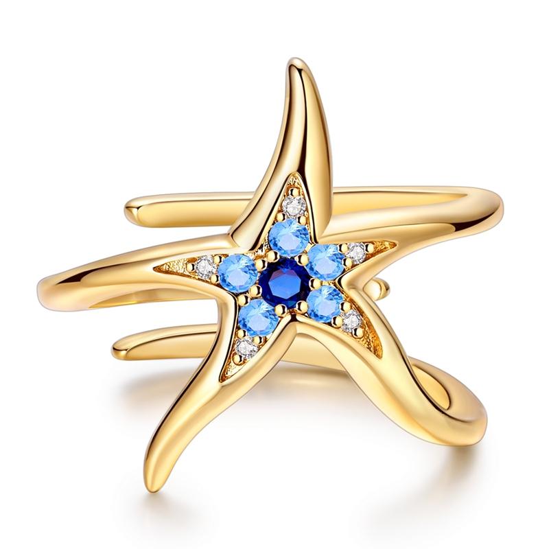 

925 Sterling Silver Starfish Open Ring Adjustable Ocean Beach Boho Ring Summer Vacation Everyday Jewelry Gift for Women Girls resizable