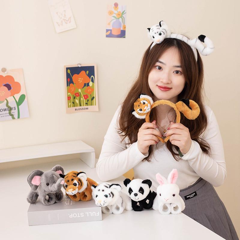 Adorable Plush Animal Tiger Panda Bunny Toy Wristband With Soft Short Fur