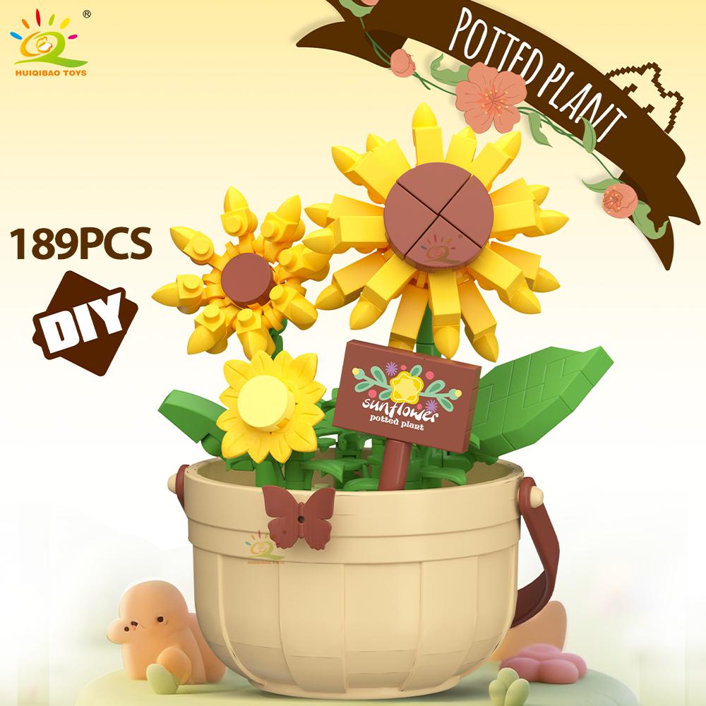 Non-Toxic Moc Flower Micro Building Block Diy Rose Sunflower Pot Bouquet Mini Diamond Model Brick Toy For Children Desk Decor.