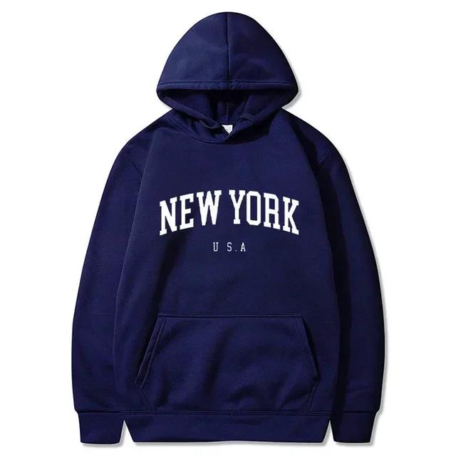 NEW YORK Letter U.S.A City Print Hoody Men Fashion Casual Long Sleeves Hooded Loose Oversize Pullover Hoodie Street Sweatshirt