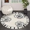 Zwart-Wit Rond Tapijt – Bloemen Geometrisch Kunstpatroon, Elegante Luxe Zacht Duurzaam Vloerdecor voor Woonkamer